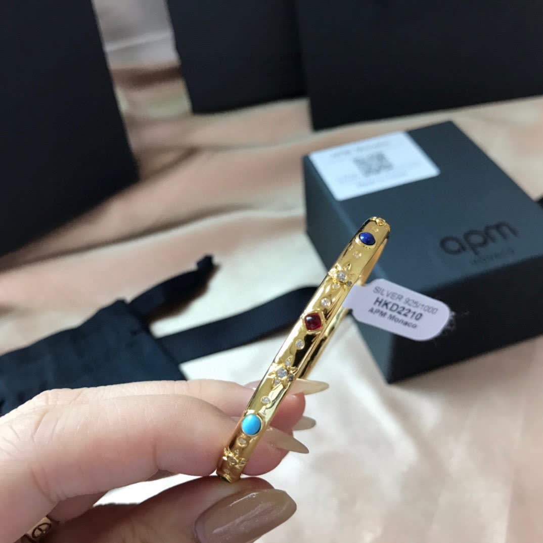 APM Monaco Gold Multi-Stone Bangle Bracelet